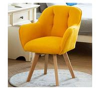 Yellow Velvet Swivel Armchair - Stylish Fabric Accent Chair for Dining Desk or Small Spaces - Sturdy Wood Legs No Wheels - Comfortable Club Lounge Chair for Guests