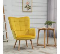 Yellow Velvet-Touch Wingback Accent Chair | Quilted Modern Armchair Wood Legs
