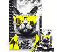 Yellow Vibes Cool Cat 1000 Piece Jigsaws for Adults Puzzle Focus Training Stress Free Fun Tight Join Creative Gift (50x75cm)