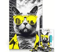 Yellow Vibes Cool Cat 1000 Pieces Puzzles for Adults Mind Exercise Play Precision Cut Smooth Edges Relaxing Indoor Group Activity (38x52cm)