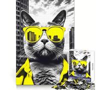 Yellow Vibes Cool Cat Hard Jigsaw Puzzle for Adults 1000 Pieces Memory Enhance Time Well Spent Neat Edges (38x52cm)