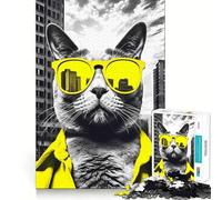Yellow Vibes Cool Cat Jigsaw Puzzles1000 Pieces Cognitive Boost Fun Burr Free Clean Cut Pieces Holiday Indoor Entertainment Toy (50x75cm)