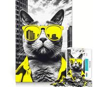 Yellow Vibes Cool Cat Jigsaw Puzzles1000 Pieces Cognitive Train Fun Flawless Interlocking Pieces Birthday Gift Brain Teaser Toy (38x26cm)