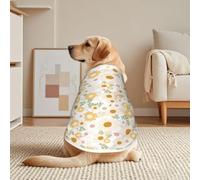 Yellow Vintage Daisy Flowers Mesh T-Shirt For Large Pets Dog Cat | Breathable Mesh With A Pullover Design, Short Sleeves, And White Trim.