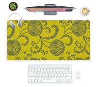 Yellow Vintage Floral Desk Mat Large Mouse Mats for Desk Non-Slip Large Mouse Pad 80 X 30 cm Mousemat Decor Accessories Office Gifts XXL Mousepad for Office Home Computer Laptop