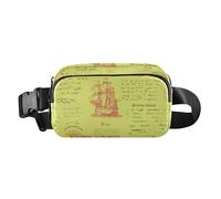 Yellow Vintage Nautical Treasure Hunt Cute Waist Pack Crossbody Bag for Men Women Small Sling Bag Travel Accessory with Adjustable Strap for Travel Running Hiking, Yellow Vintage Nautical Treasure