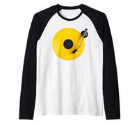 Yellow Vinyl Record, Retro Design, Turntable DJ, Pop Raglan Baseball Tee