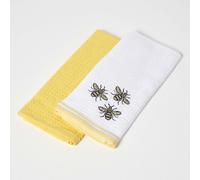 Bumble-Bee Waffle Cotton Tea Towels, Set of 2 Homescapes Yellow One Size