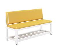 Yellow Waiting Room Bench with Storage Rack, PU Leather Padded Seat, Ergonomic Backrest, Durable Metal Frame for Office, School, Clinic, Entryway (100cm/39.4in)