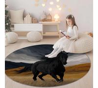 Yellow Washable Round Rug Area Rug for Living Room - Animals On The Grassland? Print Large Rug with Upgrade Anti-slip PVC Material for Bedroom Classic Round Carpet Non Shedding, 150 cm