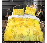 Yellow Watercolor Daffodils Floral Comforter Set Full Size Bedding Set for Teens Boys Girls 3Pcs Breathable Quilt Set Duvet Cover Set Ultra Soft Bedclothes, Easy Care Durable King（220x240cm）