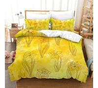 Yellow Watercolor Daffodils Floral Full Size Comforter Set for Kids Boys Girls 3Pcs Bedding Set with Zipper Closure Breathable Quilt Set Ultra Soft Room Decor for All Ages Double（200x200cm）