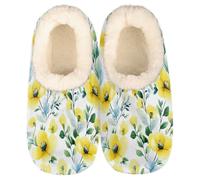 Yellow Watercolor Floral Spring Flowers Slippers for Women Slipper Socks Soft House Slippers Shoes for Bedroom Indoor, Winter Cozy Christmas Gifts