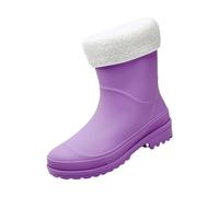 Yellow Wellies Ladies Waterproof Ankle Boots Women Gardening Shoes Suede Boots Women Short Rain for Womens Ankle Rainboot Garden Boot Ladies Rubber Outside Work with Comfort Tartan for (Purple,6)