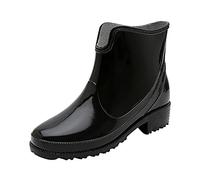 Yellow Wellies Ladies Waterproof Boots for Women UK Rubber Hunting Boots for Men Buckle Round Toe Heeled Rain Women Shoe Middle Rubber Rain Tall (Black,6)