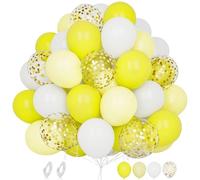Yellow White Balloons, 60 pcs 12 Inch Matte Pastel Yellow White Gold Confetti Latex Balloons with Ribbon For Girls Women Birthday Baby Shower Wedding Anniversary Engagement Sunshine Party Decorations