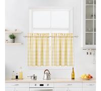 Yellow White Buffalo Plaid Cafe Curtains 30 Inches Long, Buffalo Check Kitchen Tier Curtains, Gingham Rod Pocket Short Window Curtain for Kitchen Bathroom, 28" W x 30" L, Yellow/White, Set of 2