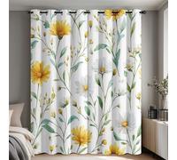 Yellow White Daisy Curtains 54 Drop 2 Panels Set, Botanical Flower Blackout Curtains for Bedroom Living Room, Thermal Eyelet Window Drapes, Home Decor W66 X L54 Inch X&-185