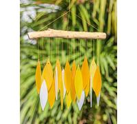 Yellow & White Glass Wind Chime Recycled Glass and Bamboo Driftwood Garden Chime Hanging Outdoors Indoors Multicoloured Fairtrade Eco Friendly Handmade Fairtrade