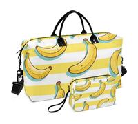 Yellow White Striped Fruit Banana Decorative Oversized Travel Duffel Bag Gym Bag with Toiletry Bag for Sports Waterproof Bolsa de para Hombre