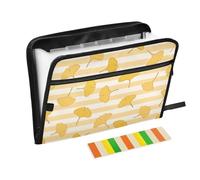 Yellow White Striped Ginkgo Biloba Leaf Expanding File Jackets 13 Pockets A4 Letter Size with Zipper Closure for File Organizer Expanding Folder