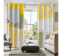 Yellow Window Curtain Yellow Grey Abstract Thermal Insulating Drapes Rust Art Treatment Drapes Modern Curtains for Living Room Bedroom Hotel, 52" x 63", 2 Panels