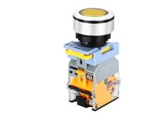 Yellow with Light Flat Push Button Switch Waterproof 30mm Self Reset Locking Momentary Latching Yellow with Light Switch 110V, 220V, 48v, 36V(LOCKING_2NO_110V)
