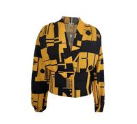 (Yellow, XL) French Style Vintage Cropped Shirt Lantern Long Sleeve Irregular Geometry Print Office Women Shirt V-neck Waist Tight Shirt