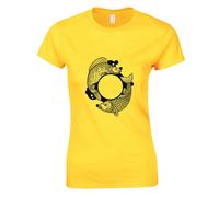(Yellow, XL) Pisces Fish Zodiac Sign Horoscope Fortune Symbol Ladies Women T Shirt Tee Top