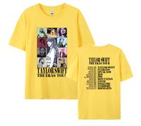 (yellow, XL) Round Neck T-Shirt with Taylor Swift Print, American Hip-Hop Street Style Cotton Short Sleeve