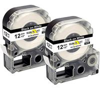 Yellow Yeti 2 Label Tapes LC-4WBN LC-4WBN9 Black on White 12mm x 8m Compatible with Epson LabelWorks LW-300 LW-300L LW-400 LW-500 LW-600P LW-700 LW-900P LW-1000P & KingJim Tepra Pro Label Makers