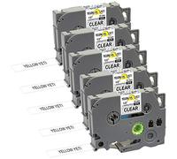 Yellow Yeti 5 Labelling Tape Cassettes TZe-131 TZ-131 12mm x 8m Black on Clear Laminated Label Tapes Compatible with Brother P-Touch PT-1000 PT-H100 PT-D210VP PT-D400 PT-D600VP PT-P700 PT-P750W Cube