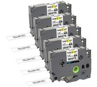 Yellow Yeti 5 Labelling Tape Cassettes TZe-221 TZ-221 9mm x 8m Black on White Laminated Label Tapes Compatible with Brother P-Touch PT-1000 PT-H100 PT-D210VP PT-D400 PT-D600VP PT-P700 PT-P750W Cube