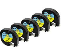 Yellow Yeti 5 Plastic Label Tapes 91202 S0721620 S0721670 Black on Yellow 12mm x 4m Compatible with LetraTag LT-100H LT-100T LT-110T QX50 XR XM 2000 Plus Label Makers