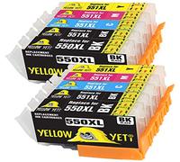 YELLOW YETI PGI-550XL CLI-551XL 10 Ink Cartridges Compatible with Canon iP7250 MX925 MG6350 MG5450 MG5550 MG5650 MG6450 MG6650 MG7150 MG7750 iX6850 iP8750 MX725