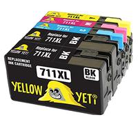 YELLOW YETI Replacement for HP 711 711XL Ink Cartridges compatible with HP DesignJet T120 T520 (2 Black + 1 Cyan + 1 Magenta + 1 Yellow)