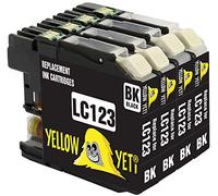 Yellow Yeti Replacement for Brother LC123 Black Ink Cartridges compatible with Brother DCP-J132W MFC-J6920DW DCP-J4110DW DCP-J552DW MFC-J4610DW MFC-J6520DW MFC-J870DW MFC-J6720DW DCP-J152W MFC-J4510DW