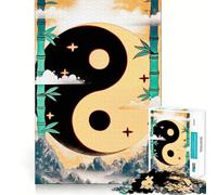 Yellow Yin Yang Bamboo Art Jigsaw Puzzles1000 Pieces Cognitive Boost Fun Burr Free Clean Cut Pieces Holiday Indoor Entertainment Toy (38x52cm)