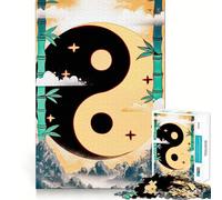 Yellow Yin Yang Bamboo Art Jigsaws 1000 Pieces for Adults Memory Boost Game Professional Grade Cutting Heartwarming Gathering Activity (38x26cm)