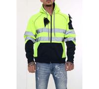 (Yellow Zipper, M) Hi Viz Vis High Visibility Jacket 3 Zips Hoodie Work Zip Hooded Top SweatShirts