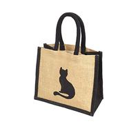 Yellowboots Jute Black Trim Lunch Gift Bag - Printed Cat Motif - 24cm high x 26cm Wide x 17cm Depth