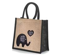 Yellowboots Jute Hessian Lunch Gift Bag - Height 24 cm x Width 26 cm x Depth 17 cm - Elephant Black
