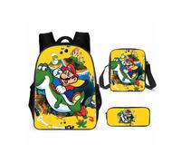 (YellowGreen) 3pcs Super Mario School Bag Backpack Shoulder Pencil Case Suitable For Kids