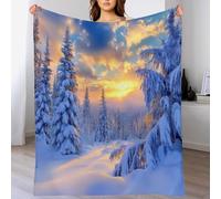 Yellowish White Sunset Woods Blanket Soft Comfy Flannel Throw Blankets Lightweight Warm Bed Throws Plush Natural Scenery For Couch Sofa Camping Office Travel Home Bedroom Decor,40"X50"(100X130Cm)