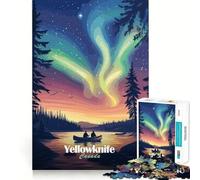 Yellowknife Aurora Borealis Jigsaw Puzzles for Teenagers 1000 Mental Fun Game Clean Seamless Connection Engaging Way to Pass Free Hours (38x26cm)