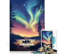 Yellowknife Aurora Borealis Teenagers 1000 Pieces Puzzle Memory Fun Game Clean Cut Sturdy Components Portable Travel Friendly Fun Game (50x75cm)