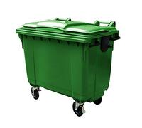 Yellowshield 1100 Litre Wheelie Bin - Green, Largest 4 Wheeled Bin Available, 4 x 200mm Swivel Castors With 2 Central Locking Brakes, Commercial & Industrial Bin