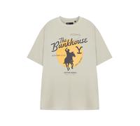 Y Yellowstone Mens Beige Short Sleeved T-Shirt | The Bunkhouse Graphic Tee | Vintage Style Crew Neck Top | Retro Yellowstone Apparel for Men