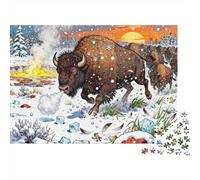 Yellowstone Bison Herd Snowstorm Wooden Jigsaw Puzzle Waterproof 1000 Piece Puzzles for Adults Colourful Challenging Games