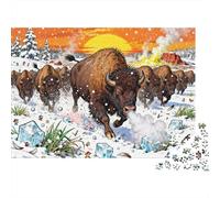 Yellowstone Bison Herd Snowstorm Wooden Jigsaw Puzzle Waterproof 1000 Piece Puzzles for Adults Gifts Impossible Challenging Games